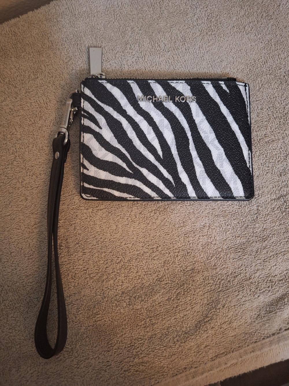 Michael Kors Black & White Zebra Print Wristlet Clutch Card Holder